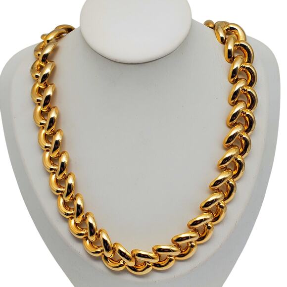 Chunky Gold Tone Link Necklace Retro Statement Chain Bold Boho 80s 90s Designer - Picture 2 of 7